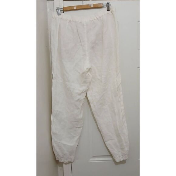 J jill womens medium 100% linen wide leg white pants resort beach elastic waist - Picture 4 of 6